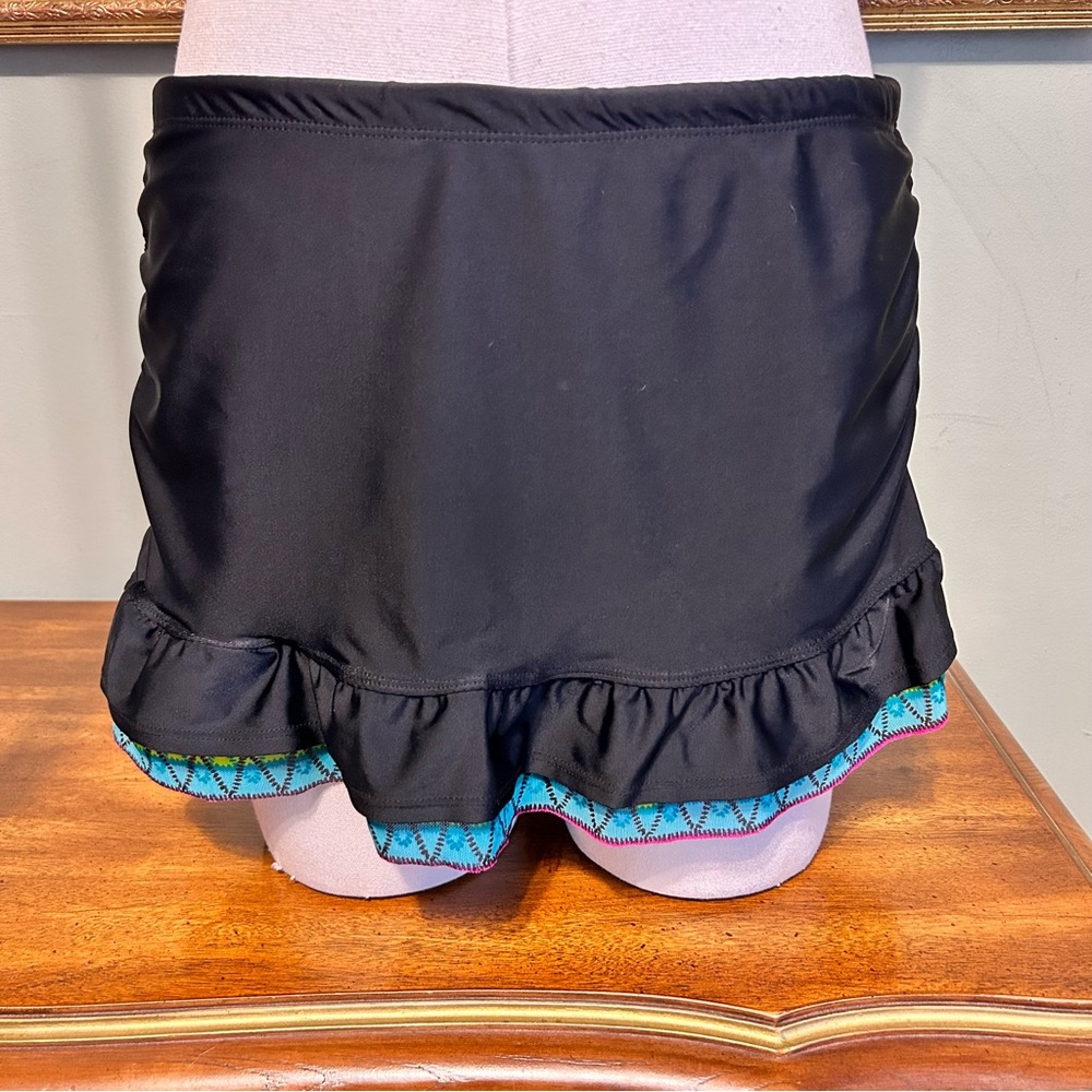 Athleta Black Blue Green Ruffle Trim Swim Bathing Suit Bikini Skirt Skort